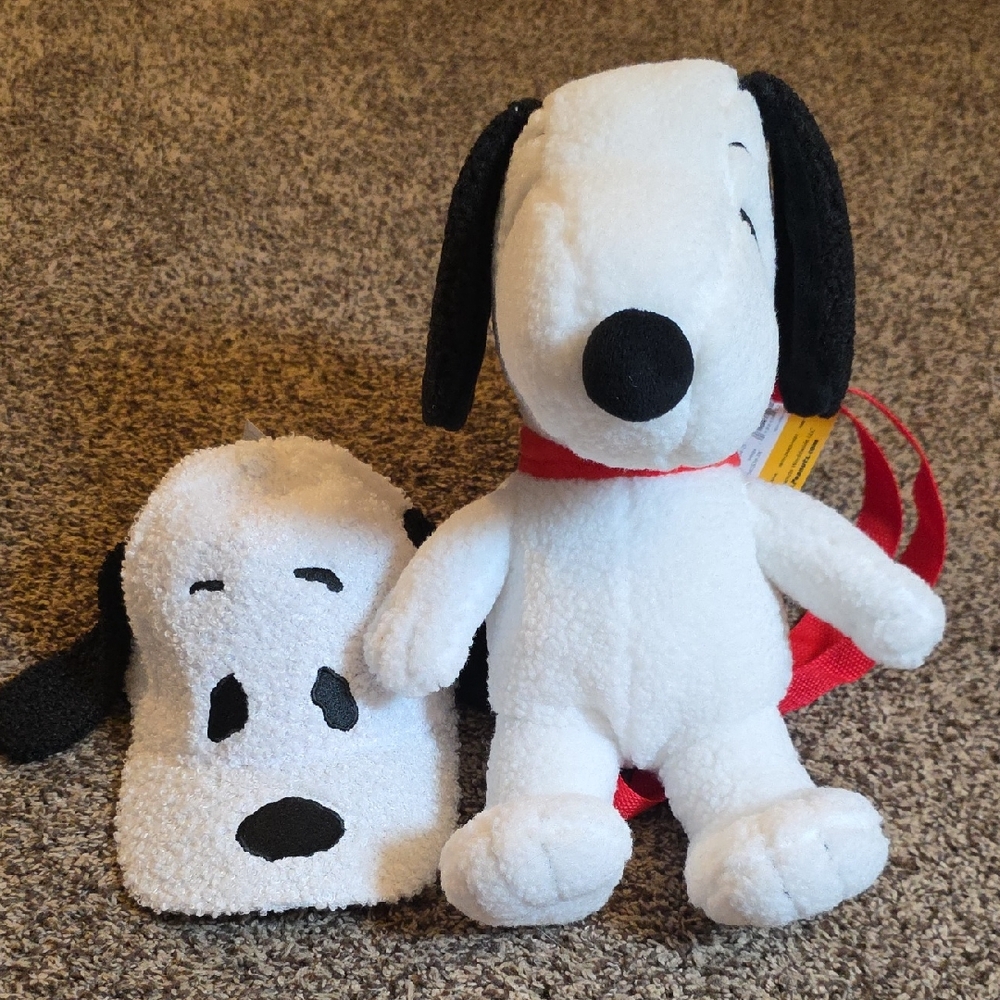 White and Black Dog Plush Backpack And Hat